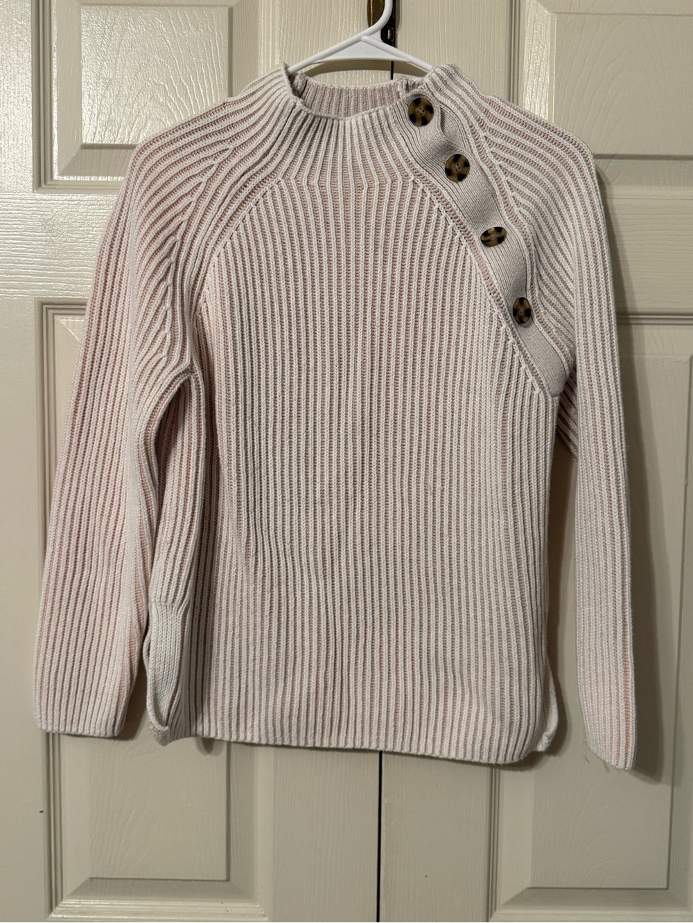 GAP Cream Ribbed Asymmetric Button-Shoulder Sweater